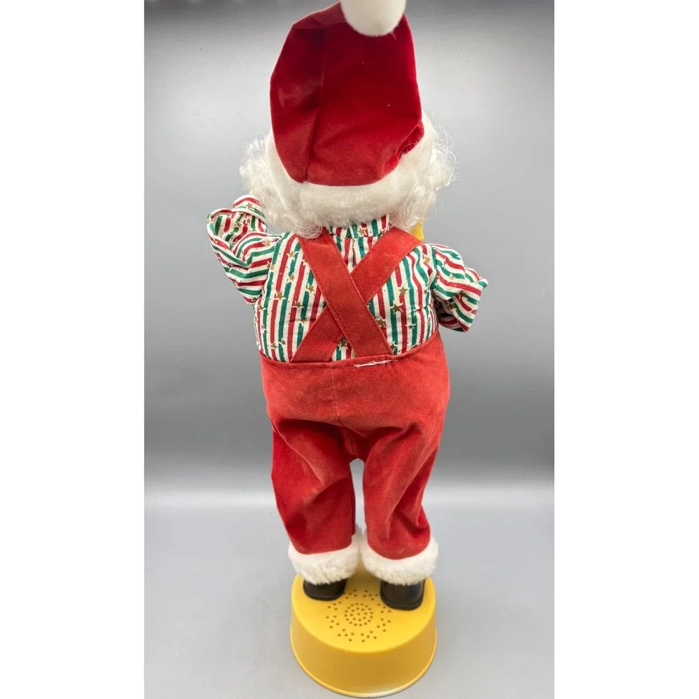 Vintage Animated Santa Claus Figure Red Overalls Light Up Candle 16 Inch